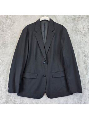 Uniqlo Relaxed Blazer Womens M Black Two Button Stretch Suit Jacket Work